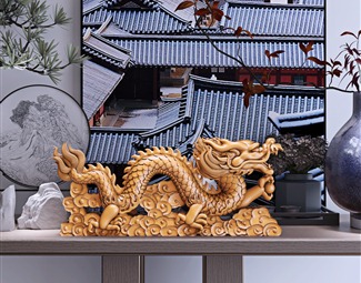 新中式 雕塑 祥云龙戏珠雕塑陈设摆件