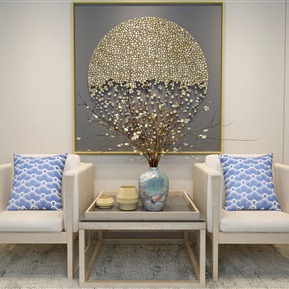 新中式 休闲沙发组合 摆件 休闲椅 装饰画 墙饰