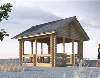 新中式人字坡顶角亭