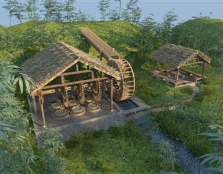 中式古代茅草屋