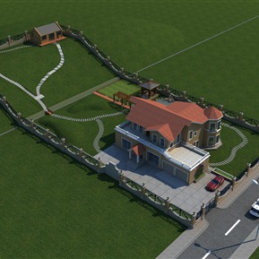 欧式 鸟瞰图 别墅小院庄园