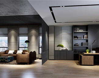 现代办公室桌椅组合3d模型下载