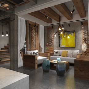 新中式 大厅 民宿前台