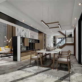 现代 客餐厅 客厅餐厅沙发组合