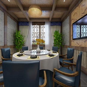 新中式 包间 民宿包厢全景 足迹室