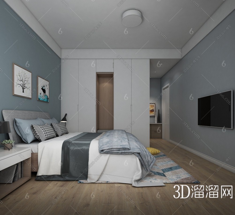 装修效果图3d模型下载】_现代卧室装修效果图3d模型素材下载_3d溜溜网