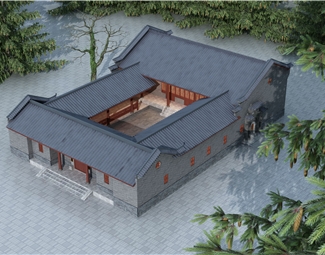 中式四合院鸟瞰图3d模型下载