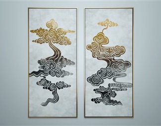 新中式 装饰画 挂画 祥云 金色