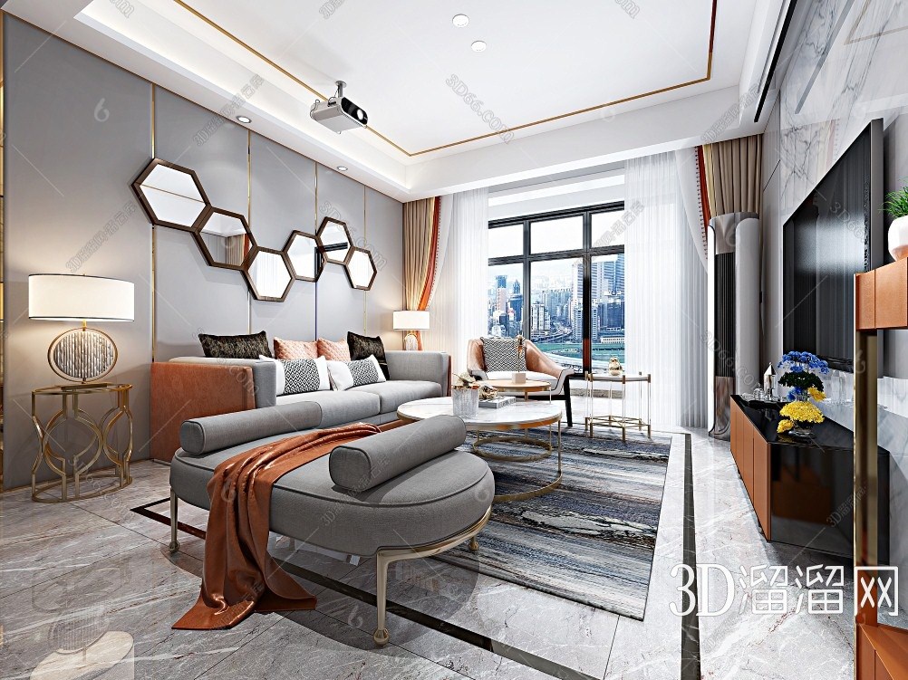 轻奢客厅效果图3d模型下载】_轻奢客厅效果图3d模型素材下载_3d溜溜网