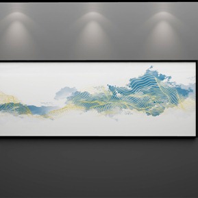 新中式 抽象画 抽象金线水墨山水客厅装饰画