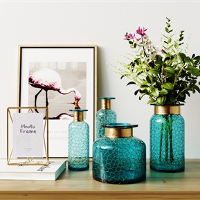 现代 花瓶 蓝色简约玻璃花瓶