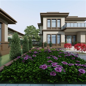 新中式 庭院 庭院全景漫游