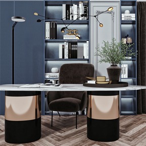 现代 书桌椅 书柜 落地灯