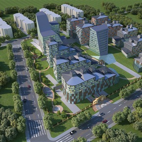 现代 鸟瞰图 商业玻璃办公楼鸟瞰