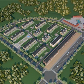 新中式 鸟瞰图 别墅区鸟瞰