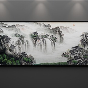 新中式 风景画 聚宝盆水画