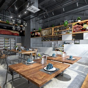 工业LOFT 餐厅 咖啡厅桌椅吊灯饮料柜