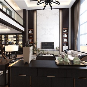 新中式 复式客厅 别墅客厅餐厅