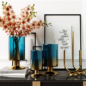 现代 摆件组合 简约渐变高脚玻璃花瓶