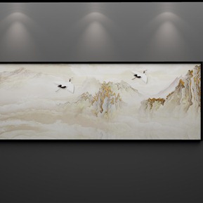 新中式 风景画 抽象水墨山水床头装饰画横版画