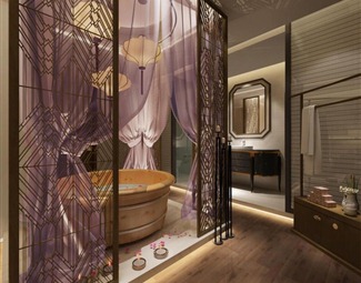 新中式spa房浴缸