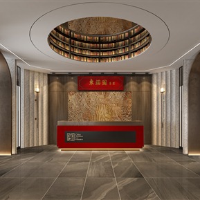 新中式 前台 接待台异形楼梯过道大厅屏水晶装置