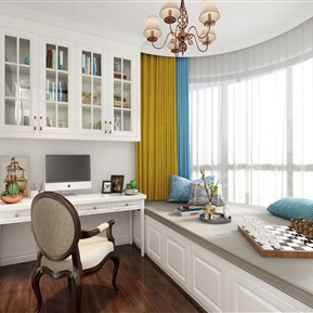 美式 书房 书房卧室飘窗