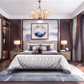 新中式 卧室 卧室阳台