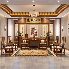 新中式 中堂 别墅佛堂接待厅