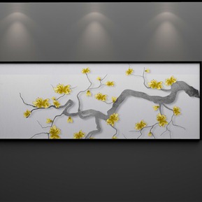 新中式 植物画 抽象手绘金色森林玄关床头装饰画