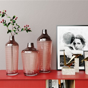 现代 摆件组合 宝利纹玻璃花瓶