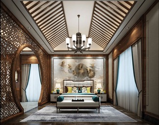 新中式弧形斜吊顶