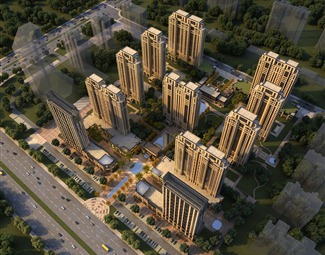 现代 住宅区 住宅楼 住宅小区鸟瞰