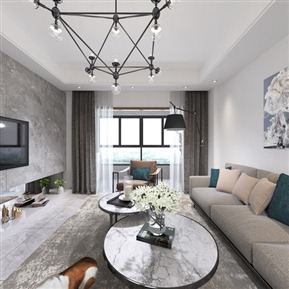 北欧 客餐厅 客厅全景 餐厅 沙发 桌椅 挂画 吊灯 摆件