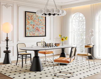 法式餐桌椅组合3d模型