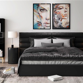 现代 双人床  床床头柜装饰画组合