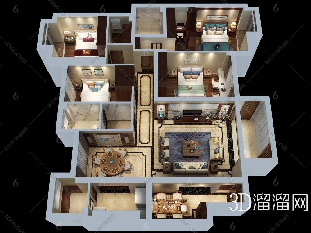 新中式中式户型图3d模型下载
