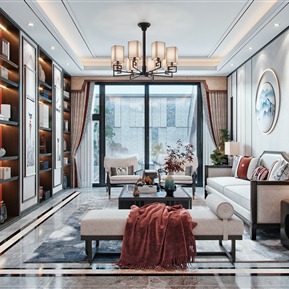 新中式 客厅 别墅客厅庭院