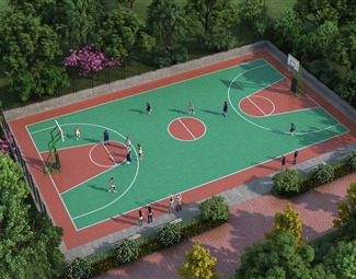 现代篮球场鸟瞰图3d模型下载