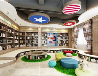 美式图书馆休息区
