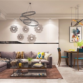 现代 客餐厅 客厅沙发茶几装饰画组合