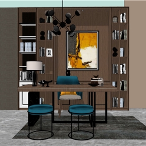 轻奢 书桌椅 书柜 吊灯 摆件