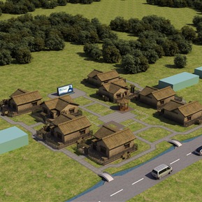 中式 鸟瞰图 农家院毛草屋鸟瞰