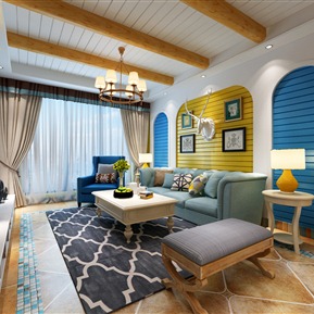 美式 客厅 客厅沙发茶几装饰画组合