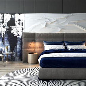 现代 背景双人床