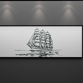 现代 装饰画 简约意境黑白金船客厅装饰画无框画