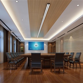 现代 会议室 中会议室 办公椅 盆栽 会议桌