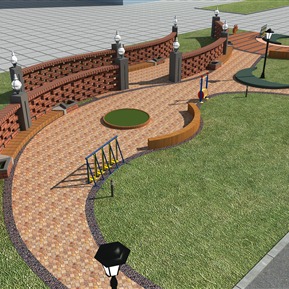 现代 道路 公园景观小路小品