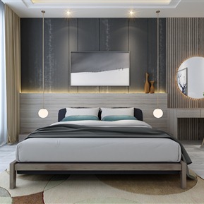 新中式 卧室 休闲椅 装饰画 地毯 吊灯