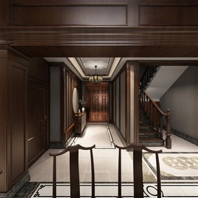 中式 客餐厅 别墅全景图